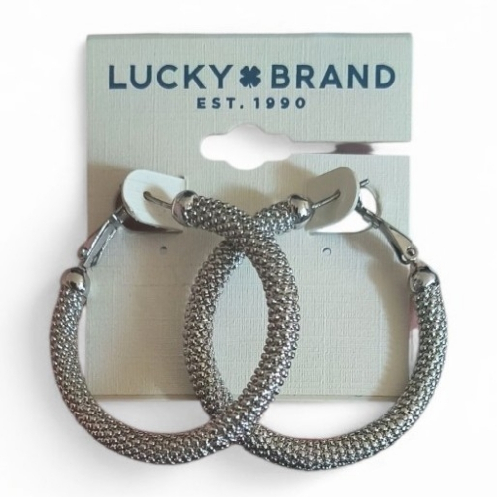 Lucky Brand Textured Silver Hoop Earrings
